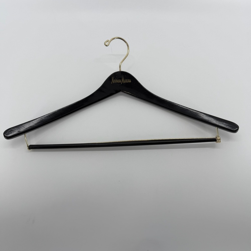 Neiman Marcus Suit Hanger Dark Wood Gold Tone Hardware Luxury Closet Accessory